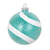 Vickerman 4" Teal and White Swirl Sugar Glitter Ball Ornament, 4 per bag. Image 1