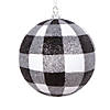 Vickerman 4" White Black Plaid Glitter Ball Ornament, 3 per bag. Image 1
