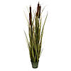 Vickerman 48" Artificial Potted Grass with Brown Cattails. Image 1