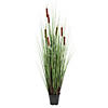 Vickerman 48" Artificial Potted Green Straight Grass and Cattails Image 1