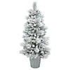 Vickerman 5' Potted Flocked Ashton Pine Christmas Tree with Warm White Lights Image 1