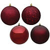 Vickerman 6" Burgundy 4-Finish Ball Ornament Assortment, 4 per Box Image 1