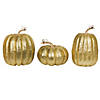 Vickerman 8" Gold Pumpkins Assorted Set of 3.  Image 1