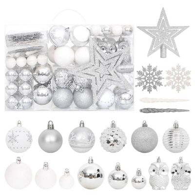 vidaXL 108 Piece Christmas Bauble Set Silver and White Image 1