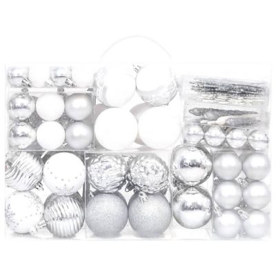 vidaXL 108 Piece Christmas Bauble Set Silver and White Image 2