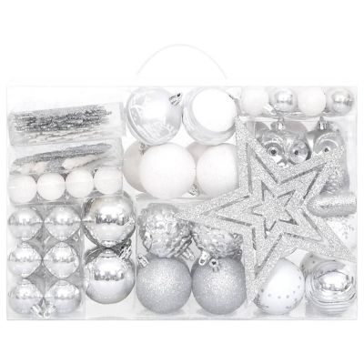 vidaXL 108 Piece Christmas Bauble Set Silver and White Image 3