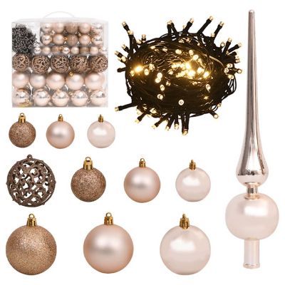 vidaXL 120 Piece Christmas Ball Set with Peak and 300 LEDs Rose Gold Image 1