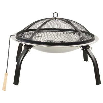 vidaXL 2-in-1 Fire Pit and BBQ with Poker 22"x22"x19.3" Stainless Steel fire pits Image 2
