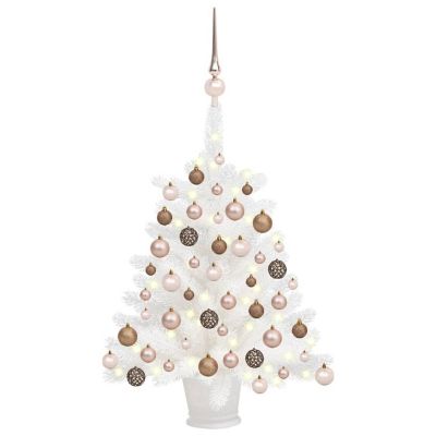 VidaXL 2' White Artificial Christmas Tree with LED Lights & 61pc Gold Ornament Set Image 1