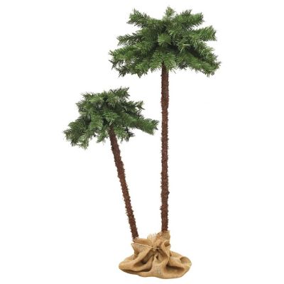 vidaXL 3' Green/Brown Artificial Double Palm Tree with LED Lights Image 2