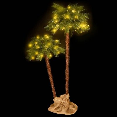 vidaXL 3' Green/Brown Artificial Double Palm Tree with LED Lights Image 3
