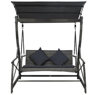 vidaXL 3-seater Garden Swing Bench with Canopy Poly Rattan Gray Image 2