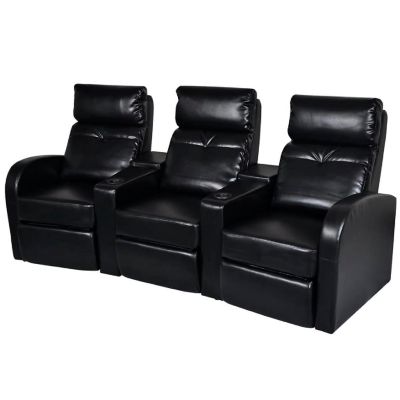 vidaXL 3-Seater Home Theater Recliner Sofa Black Faux Leather Image 1