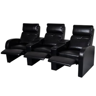 vidaXL 3-Seater Home Theater Recliner Sofa Black Faux Leather Image 2
