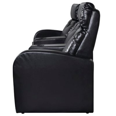 vidaXL 3-Seater Home Theater Recliner Sofa Black Faux Leather Image 3