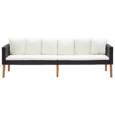 vidaXL 3-Seater Patio Sofa with Cushions Poly Rattan Black Image 2