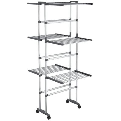vidaXL 3-Tier Laundry Drying Rack with Wheels Silver 23.6"x27.6"x50.8" Image 1