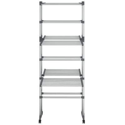 vidaXL 3-Tier Laundry Drying Rack with Wheels Silver 23.6"x27.6"x50.8" Image 2
