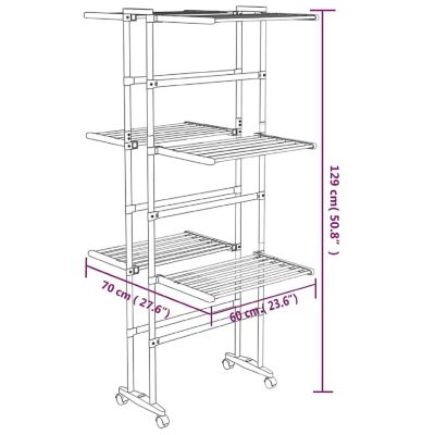 vidaXL 3-Tier Laundry Drying Rack with Wheels Silver 23.6"x27.6"x50.8" Image 3
