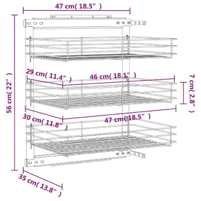 vidaXL 3-Tier Pull-out Kitchen Wire Basket Silver 18.5"x13.8"x22" Image 3