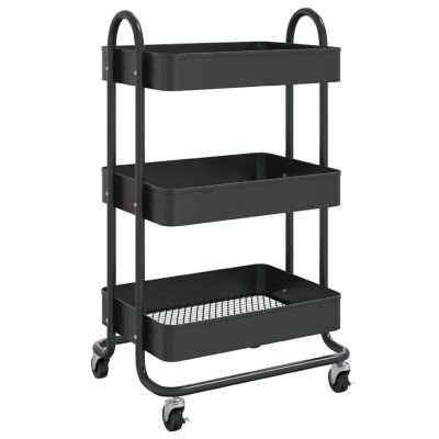 vidaXL 3-Tier Trolley Black 16.9"x13.4"x31.1" Steel Image 1