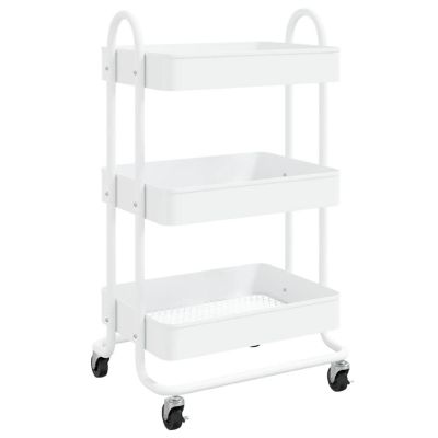 vidaXL 3-Tier Trolley White 16.9"x13.4"x31.1" Steel Image 1