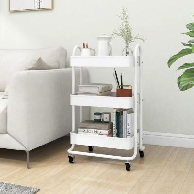 vidaXL 3-Tier Trolley White 16.9"x13.4"x31.1" Steel Image 1