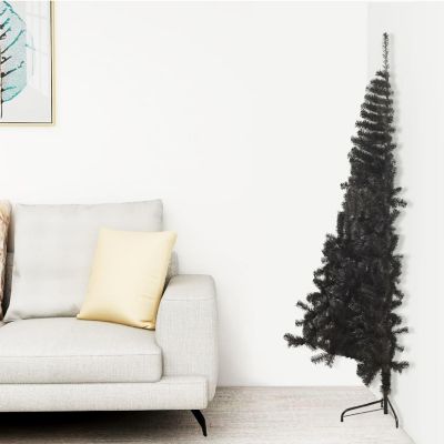 VidaXL 4' Black PVC/Steel Artificial Half Christmas Tree with Stand Image 1