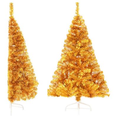 VidaXL 4' Gold PVC/Steel Artificial Half Christmas Tree with Stand Image 1