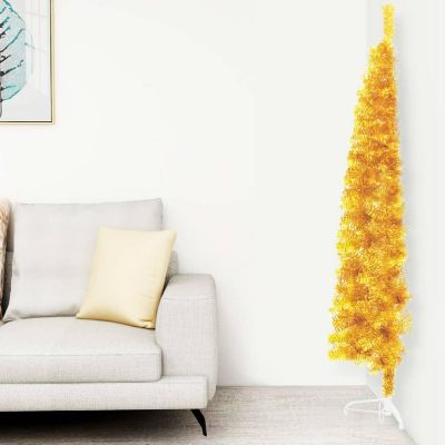 vidaXL 4' Gold Slim Artificial Half Christmas Tree with Stand Image 1