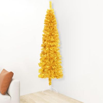 vidaXL 4' Gold Slim Artificial Half Christmas Tree with Stand Image 3