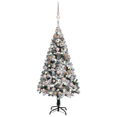 VidaXL 4' Green Artificial Christmas Tree with LED Lights & 61pc Gold Ornament Set Image 1