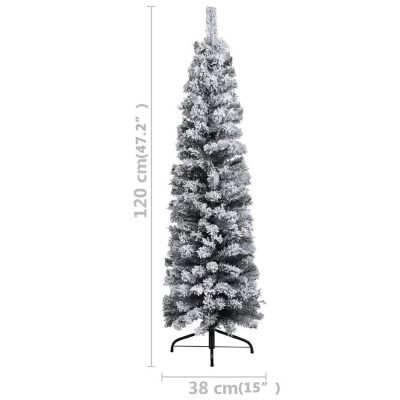 vidaXL 4' Green Slim Christmas Tree with LED Lights & Flocked Snow & 61pc Gold Ornament Set Image 3