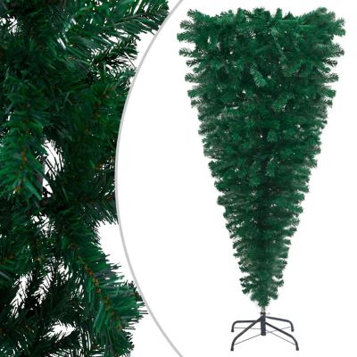 vidaXL 4' Green Upside-down Artificial Christmas Tree with LED Lights & 61pc Gold/Bronze Ornament Set Image 1