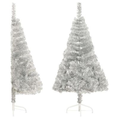 VidaXL 4' Silver PVC/Steel Artificial Half Christmas Tree with Stand Image 1