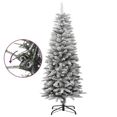 vidaXL 4' White/Green PVC/PE/Steel Artificial Slim Christmas Tree with Flocked Snow Image 3