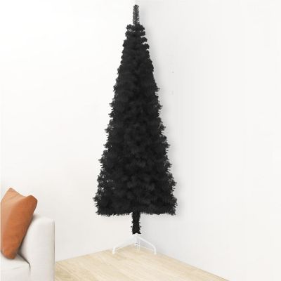 vidaXL 5' Black Slim Artificial Half Christmas Tree with Stand Image 3