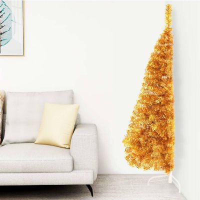 VidaXL 5' Gold PVC/Steel Artificial Half Christmas Tree with Stand Image 1