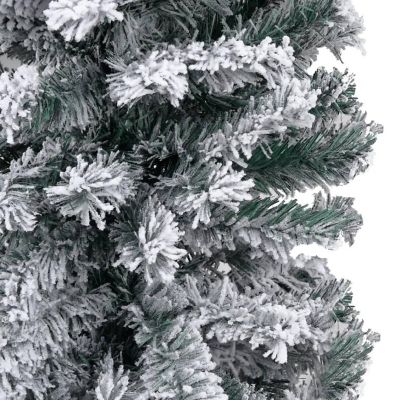 vidaXL 5' Green Slim Artificial Christmas Tree with 150pc LED Lights & 61pc White/Gray Ornament Set Image 2