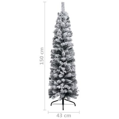 vidaXL 5' Green Slim Artificial Christmas Tree with 150pc LED Lights & 61pc White/Gray Ornament Set Image 3