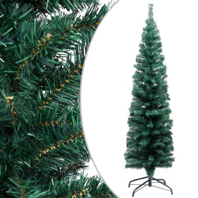 vidaXL 5' Green Slim Artificial Christmas Tree with Stand Image 1