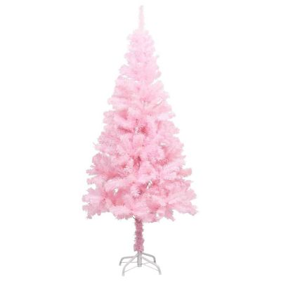 VidaXL 5' Pink Artificial Christmas Tree with LED Lights & 61pc Gold Ornament Set Image 1
