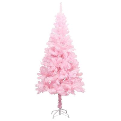 VidaXL 5' Pink Artificial Christmas Tree with LED Lights & 61pc White/Gray Ornament Set Image 1