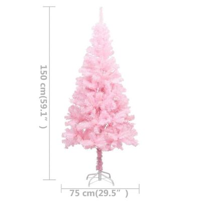 VidaXL 5' Pink Artificial Christmas Tree with LED Lights & 61pc White/Gray Ornament Set Image 3