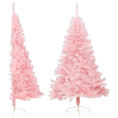 VidaXL 5' Pink PVC/Steel Artificial Half Christmas Tree with Stand Image 1