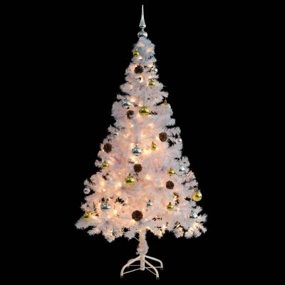 VidaXL 5' White Artificial Christmas Tree with LED Lights & 40pc Gold/Silver Bauble Set Image 3