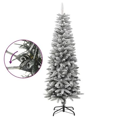 vidaXL 5' White/Green PVC/PE/Steel Artificial Slim Christmas Tree with Flocked Snow Image 3
