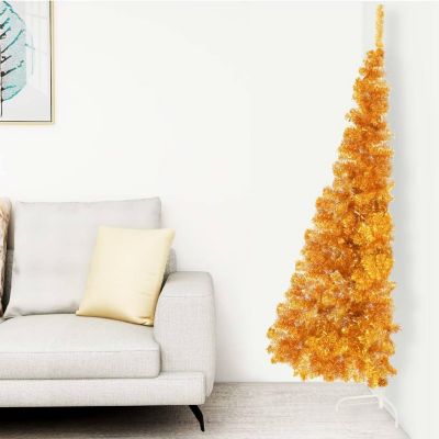 VidaXL 6' Gold PVC/Steel Artificial Half Christmas Tree with Stand Image 1
