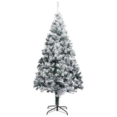 VidaXL 6' Green Artificial Christmas Tree with LED Lights & 61pc White/Gray Ornament Set Image 1