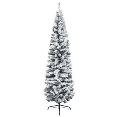 vidaXL 6' Green PVC Slim Artificial Christmas Tree with Flocked Snow Image 2
